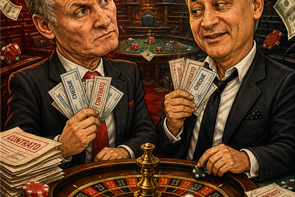 Caricatura politica de Aldo Ballestena y Diego Lara en el casino de la Legislatura